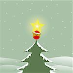 Vector image of a bird holding a star on a christmas tree