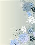 Light grey vertical background with blue stylized flowers