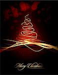 Christmas Tree made of Abstract golden Brush Lines | Greeting Card Background