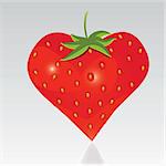 Strawberry with shape like heart. Fun icon. Isolated on white background.