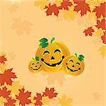 Halloween pumpkin on the autumn leaves. Vector illustration.