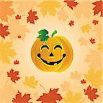 Halloween pumpkin on the autumn leaves. Vector illustration.