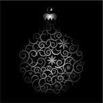 Vector picture of silver silhouette of christmas ball on black background