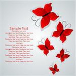 Grey vector background with red butterflies