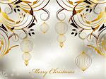 Christmas greeting card with golds balls on silver background