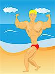 Vector picture of muscular man on the beach