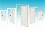 illustration of many open doors on white background