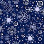 Dark blue repeating pattern with snowflakes and stars (vector)