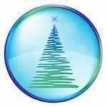 Christmas button icon, vector eps10, winter holiday fur-tree