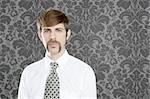 businessman retro mustache over gray wallpaper tie and shirt