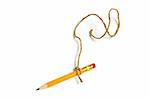 Pencil Tied with String on White Background