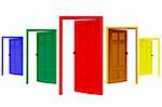 illustration of colorful open doors on isolated background