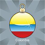 fully editable vector illustration of isolated colombia flag in christmas bulb shape