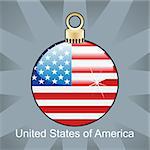 fully editable vector illustration of isolated USA flag in christmas bulb shape