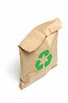 Brown Paper Bag with Recycle Symbol on White Background