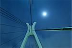 full moon and suspension bridge elements on the night city sky