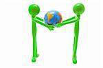 Rubber Miniature Figures with Globe on White Background