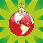 fully editable colored christmas bulb with world globe layout