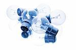 Light Bulbs in Blue Tone on White background