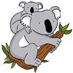 An image of a koala baby and mom cartoon drawing.