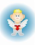 Boy angel holds red heart in hands. Picture about love and valentine's day