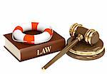 Legal aid. Hammer, book and lifebuoy