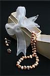 Set of pearl earrings and necklace.  FOCUS ON RIBBON BOW