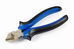 Diagonal pliers (side cutter) with black and blue handle. Isolated on white background with clipping path.