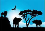 vector illustration of african landscape with animals