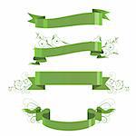 Set of green banners with ornate swirl floral elements