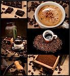 Coffee decoration collection on brown and black background