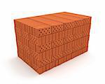 Stack of orange bricks isolated on white background