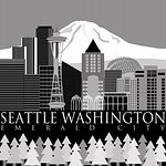 Seattle Washington Downtown Skyline with Mount Rainier Illustration