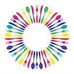 Cutlery icons. Colorful cutlery silhouettes in circle on white background. Vector available.