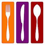 Cutlery icons. Fork, knife and spoon silhouettes on different backgrounds. Vector avaliable