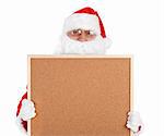 Santa claus and part of empty bulletin board on white background