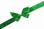 green holiday ribbon on white background