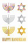 Traditional Hanukkah menorah and davids stars isolated over a white background