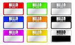 Hello, my name is label in different colors isolated over a white background