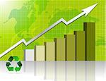 Green Business graph with world background. Vector File also available / Green Business success - graph