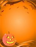 Halloween pumpkin over an yellow and orange background with vampires. / Halloween Card