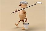 House painter wood man 3d rendered