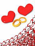 red hearts and golden rings. 3d