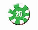 Green roulette chip isolated on white, vector illustration