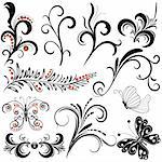 Set decorative design isolated elements on white (vector)