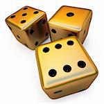 three golden dice. isolated on white including clipping path.