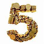 coins of gold in the form of numbers. with clipping path.