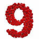 a lot of hearts of velvet in the form of letters. with clipping path.