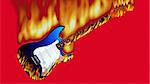 guitar in flames on a red background