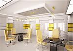 Modern boardroom with yellow chairs interior 3d